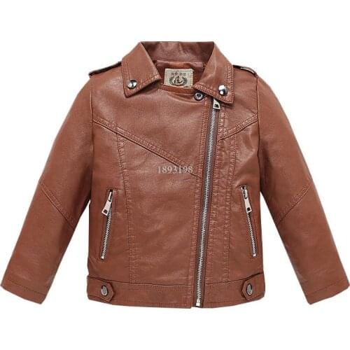 Boys' Leather Jackets 2021 Spring And Autumn Childrens Faux Leather Handsome Tops Kids Fashion Zipper Coats