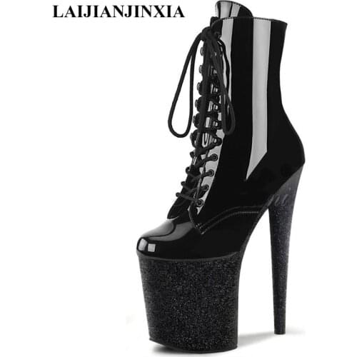 LAIJIANJINXIA New Fashion DJ Show Party Glitter Sequins Womens Boots 20 Cm Super High Heels Model Catwalk Pole Dancing Shoes