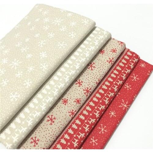 Cotton linen fabric Christmas decoration white snowflake red elk print linen cloth tablecloth diy handmade patchwork fabric new
