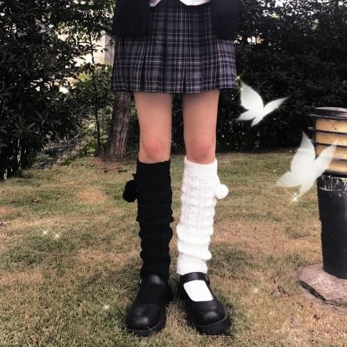 Kawaii Sweet Foot warmer Ladies Japanese Cute Soft Warm Wool Ball Knit Protection Calf Knee Socks Role Play New Year Socks 2021