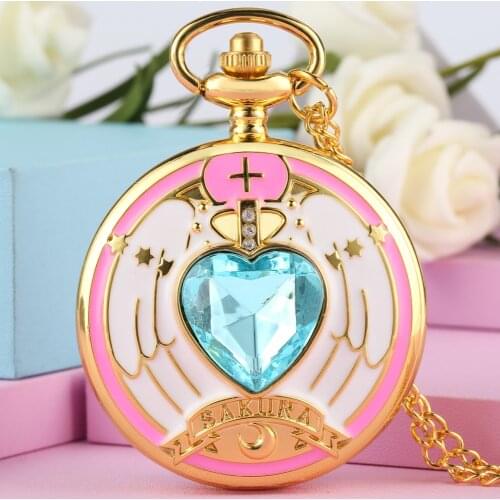 Fashion Luxury Heart Shape Gem Gold Quartz Pocket Watch Necklace Pendant Chain Watches Steampunk Clock Gifts Reloj De Bolsillo