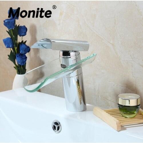 Monite Bathroom Washbasin Glass Faucet Waterfall Glass Bathroom Basin Chrome Mix Tap Sink Faucet Two Chioce for Bathroom