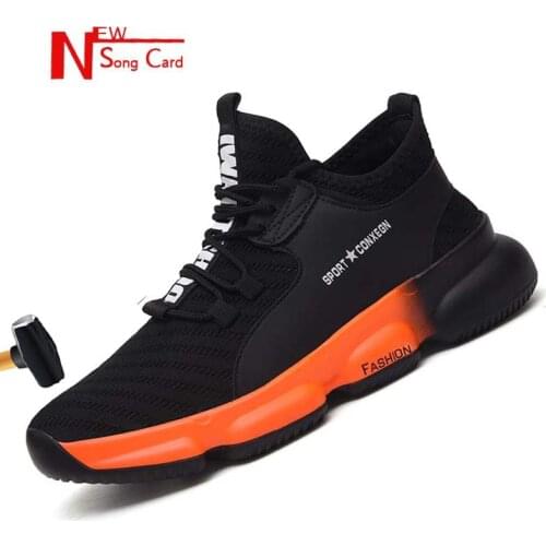New song card Men Safety Shoes fashion sneakers Steel Toe Anti-smashing Light Soft Bottom Breathable Indestructible Work Boots