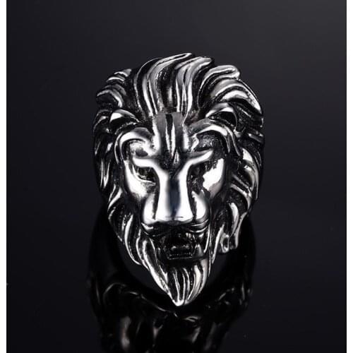 Punk 316L Stainless Steel Ring Titanium Ring Men AFRICAN LION KING Ring US Sizes Animal Jewelry BR1105