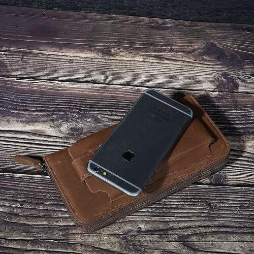 Bycobecy Retro Crazy Horse Skin Men Long Wallet Cowhide Handbag Business Casual Zipper Wallet Genuine Leather Mobile Phone Purse