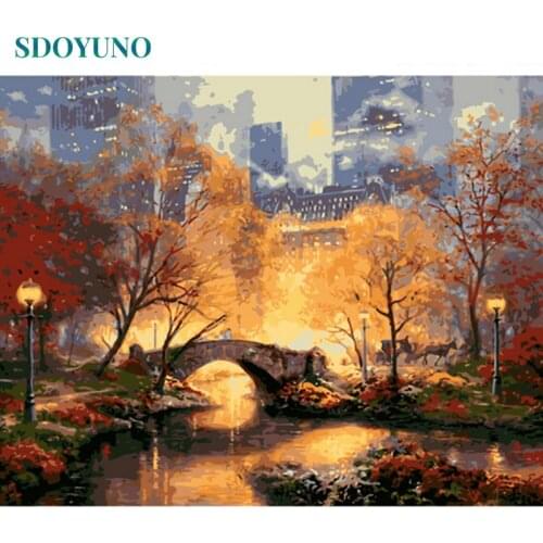 SDOYUNO Twilight Manhattan 50x65cm Frameless DIY Painting By Numbers Home Decor pictures by numbers Room Decoration For Gift