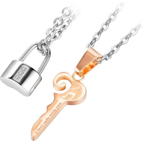 New Arrival Lock And Key Pendant Necklace Simple Stainless Steel Jewelry For Lover Gift Not Fade Wholesale