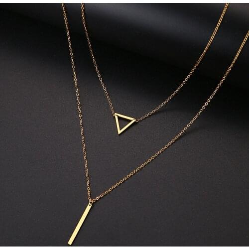 DOTIFI For Women Necklace Double Pendant Hollow Triangle and Stick Stainless Steel Pendant Creative Jewelry