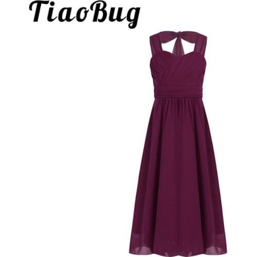 TiaoBug Flower Girls Dresses Kids Chiffon Wide Shoulder Straps Sweetheart Chest Princess Girl Dress Pageant Wedding Party Dress