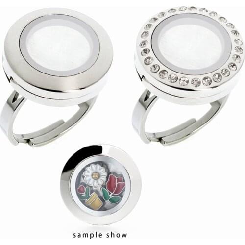 1pc 316L stainless steel rings 20mm round Rings Floating magnetic Glass Lockets send 5pcs free random charms as gift