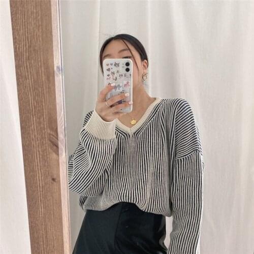 RUGOD chic v-neck zebra striped elegant fashion termperament loose lazy style tops elegant termperament all-match streetwear