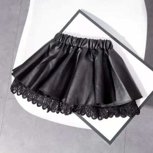 Spring Summer girls PU skirt baby skirt kids fashion skirt children mini skirt toddler bottoms Black elastic waist 3 to 14 yrs