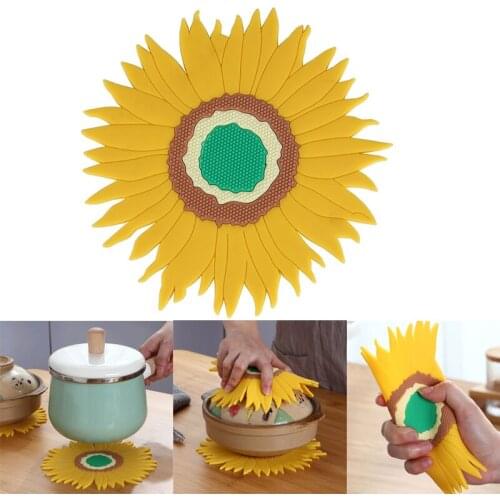 Silicone Trivets Pot Mat, Sunflower Pan Pot Holders Heat Resistant Non Slip Hot DishTrivet for Kitchen DiningTable Countertop