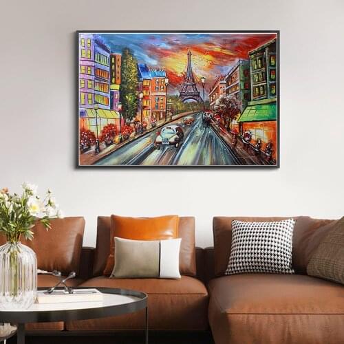 Modern Abstract Canvas Painting Landscape Wall Art Poster Print Yellow Architecture Night Street Nordic Living Room Home Decor