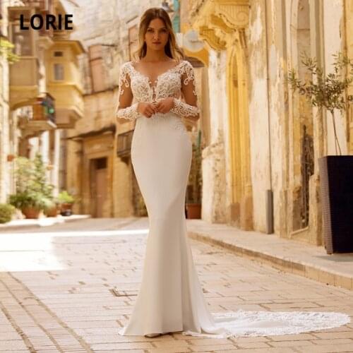LORIE Boho Wedding Dress V-Neck Mermaid Appliques Lace Long Sleeves Backless Wedding Gowns Bridal Dress hochzeit kleid braut