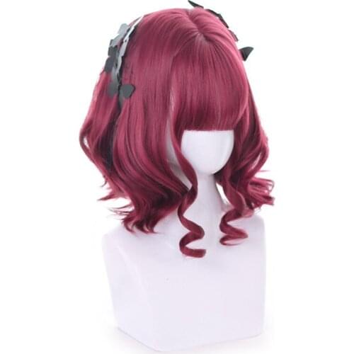 Red Summer Lolita Wig Harajuku Fairy Curly Short Cosplay Bangs Sweet Girls Synthetic Hair
