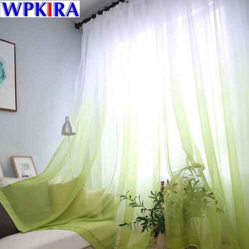 Fashion Gradient Green Curtain Tulle Fly Window Curtain Drapes Sheer Blue Voile Kitchen Door Curtain Living Room Grey WP185-30