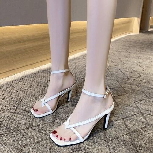 High-heeled sandals female 2021 summer new style with stiletto buckle square toe sexy female high-heeled shoes blue