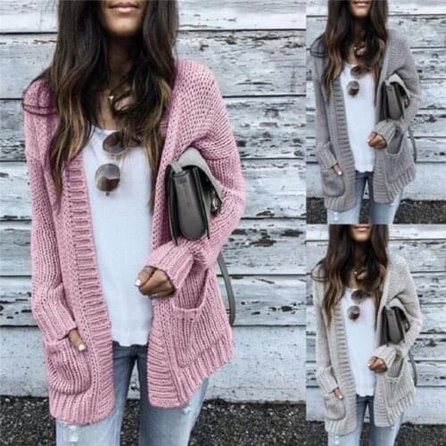 Autumn Winter Batwing Long Sleeve Knitwear Cardigan Women Smooth Knitted Sweater Pocket Design Cardigan Female Jumper Coat