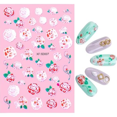 1Sheet 5D Flower Graphics Nail Art Stickers Adhesive Colorful DIY Nail Decals Wraps Decorations