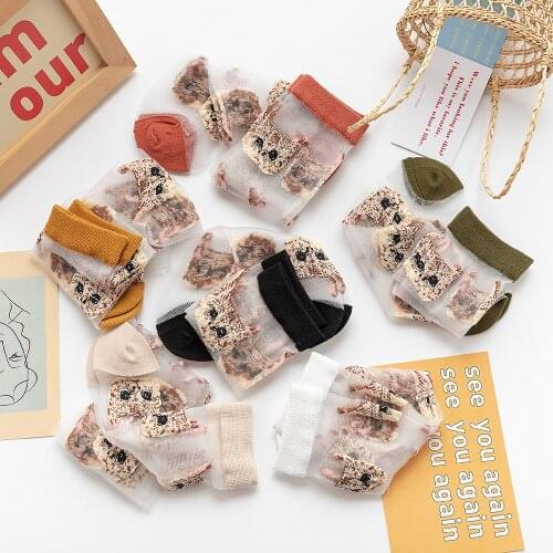 1 Pair Women Socks Summer Cute Female Socks Cat Animal Lovely Socks Thin Funny Socks 35-40EUR