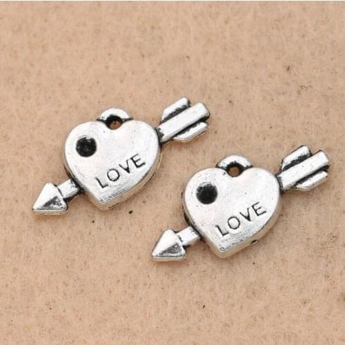 15pcs Antique Silver Plated Love Arrow though Heart Charm Pendant fit Bracelet Necklace Jewelry DIY Making Accessories 15x20mm