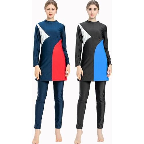 2021 Modest Muslim Swimwear Islamic Swimsuit Hijab Beachwear Burkini Long Sleeve Swimming Top and Pants