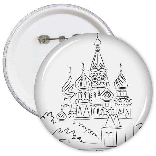 5pcs Cathedral Arch Illustration Sketch Round Pin Badge Button Decorate Badges Clothing Patche Kid Gift Brooche