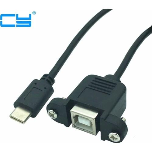 50cm USB 2.0 B Female Socket Printer Panel Mount With Screw Hole to USB Type-C 3.1 Male Cable Adaoter Connector