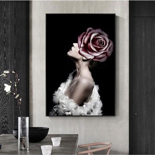 Abstract Girl with Flowers Canvas Art Paintings On The Wall Posters And Prints Modern Pop Art Canvas Prints For Home Wall Decor