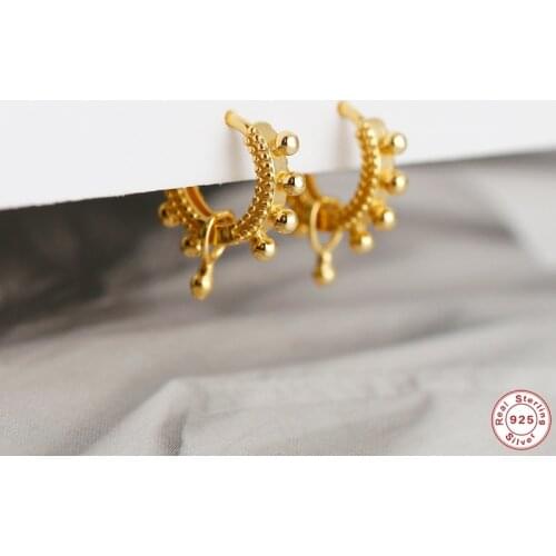 Aide 925 Sterling Silver Gold Beads Hoop Earrings For Women Girls Cool Punk Style Huggies Earring Pendientes Fine Jewelry Gift