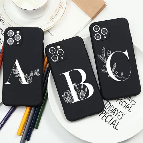 26 white letters black matte phone case For iphone 12 12mini 12pro max 11 11Pro max fashion English tpu protective sleeve