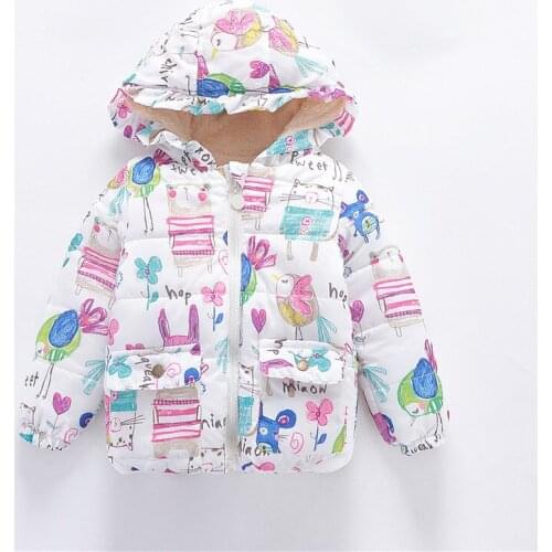 Children Graffiti Clothes Fashion Coats For Girls Warming Cotton Jacket Kids Baby Plush Velvet Padded Coat Winter Cute Garment