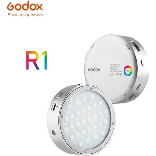 Godox R1 Round RGB Mini Creative Light LED Video Light Fill Light 2500K-8500K CRI 98 for Video Recording Microfilms Still Life