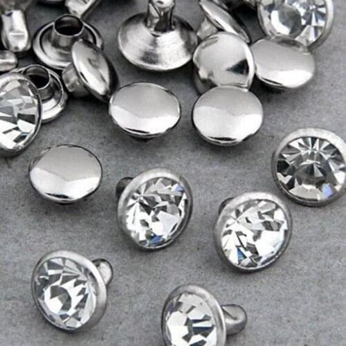 Hot Sell 100Sets 10mm DIY CZ+++ Crystals Rhinestone Rivets Silver Nailhead Spots Studs Shipping Free