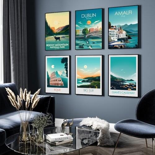 Big Sur California Art Print Poster Canvas Rocky Mountain Vintage Painting Travel Cities Landscape Posters Wall Art Picture