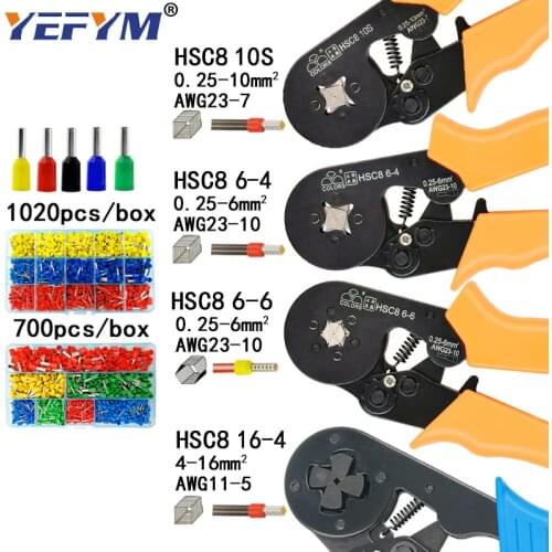 HSC8 10S crimping pliers 0.25-10mm2 HSC8 6-4/6-6 0.25-6mm2 tube type needle terminal box set mini pressure wire tools
