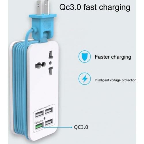 Lightweight Simple US Plug 4 USB Ports Power Socket Portable Charger Convenient for Laptop