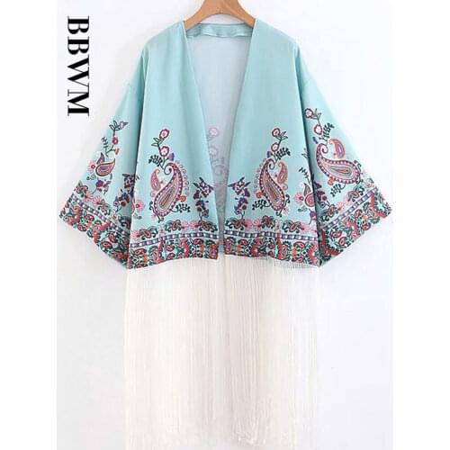 2018 Summer Womens Womens Tassels Embroidered Kimono Outerwear Seaside resort