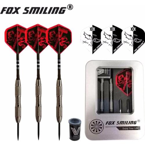 Fox Smiling 3pcs 20/23g Steel Tip Darts With High Grade Iron Case Box Package (Gift: 3PCS Flights + 1PCS Sharpener Stone)