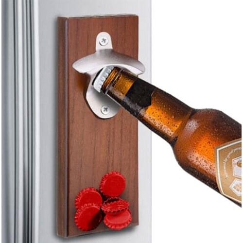 Magnet Bottle Opener Wall Mounted Rustic House Decor Can Wooden Opener Beer Magnet Kitchen Tools Bar Accessories Party Gifts