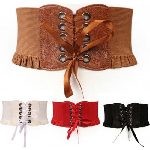 Fashion Women Lady Stretch Buckle Waist Belt Wide Lace Elastic Corset Waistband Belts