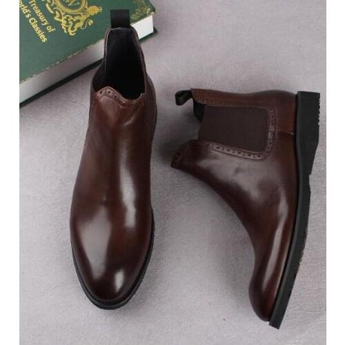 High Top Men Slip on Single Boots Cow leather Chelsea Boots Martin Shoes Male