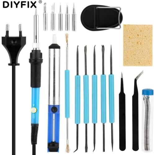 DIYFIX 60W Adjustable Temperature Electric Soldering Iron Sets with Tips Portable Welding Solder Station Repair Tool Kits