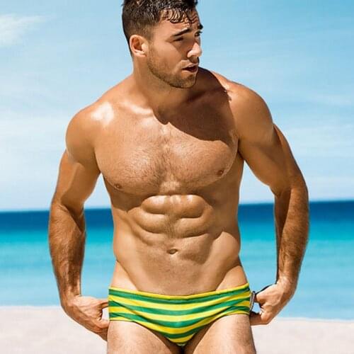 2019 New sexy swimwear men hot stripe men swimsuit sunga bikini beach board surf swim brief trunk boxer shorts spa bathing suit