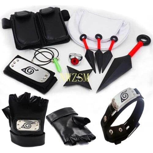 Naruto Uchiha Kakashi Cosplay Gloves Mask Turban Anime Accessories Kunai Notebook Numerical Sign Props New
