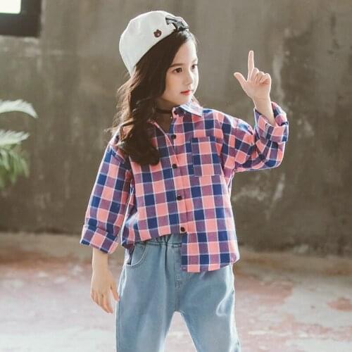Casual Girl Shirt Teen 4 7 9 11 Years Big Kid Tops Girl 2019 New Shirt Plaid Shirt Quality Childrens Clothing