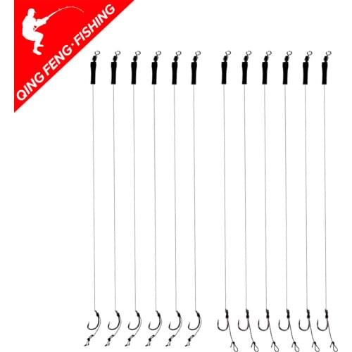 12Pcs 12lb Fishing Hair Rigs Assorted Hand Tied Carp Fishing Barbless Hooks
