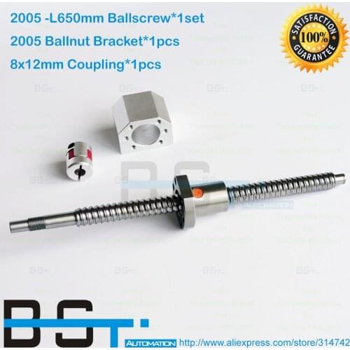 End Machined Rolled Ballscrews Assemble 1pcs SFU2005 -L 650mm+1pcs 2005 ballnut +1pcs Nut Housing + 8mm to 10mm Motor Coupling