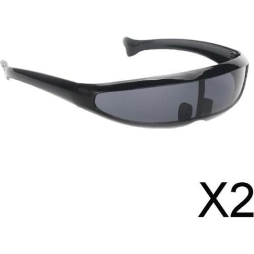 2xFuturistic Narrow Lens Visor Eyewear Sunglasses Black Frame Black Mirrored